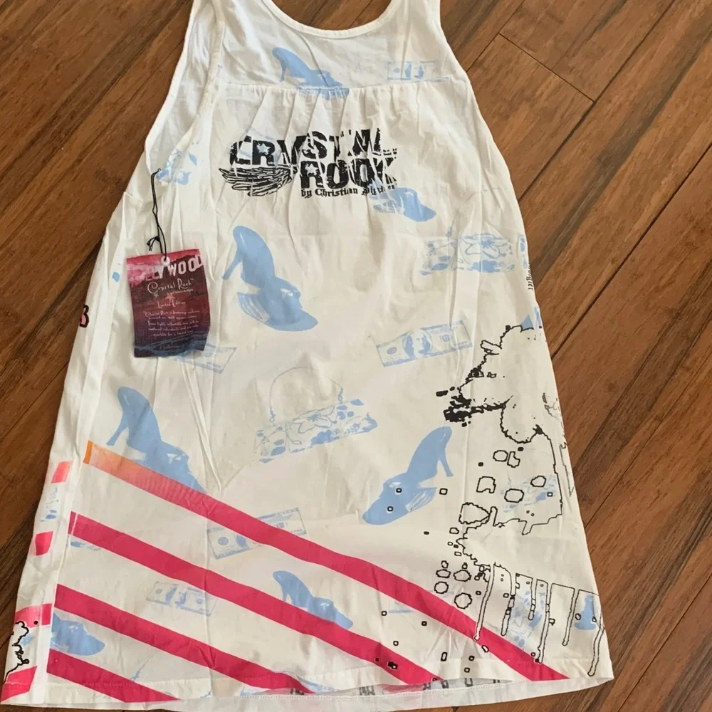 White Graphic Tank Top with Pink & Blue Accents